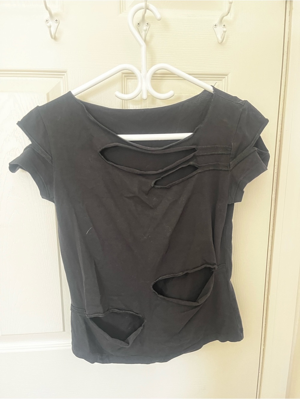 Black Distressed Cutout Women's Tee